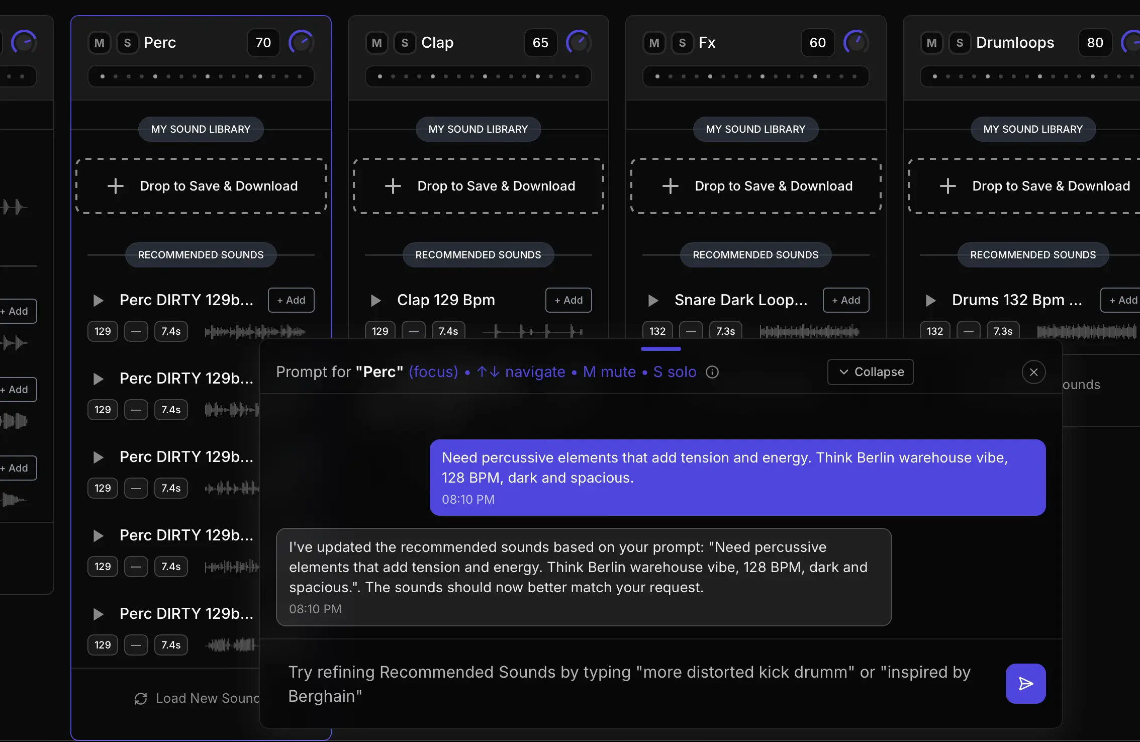 Vibseek Sound Type Prompt Refinement for Percussions
